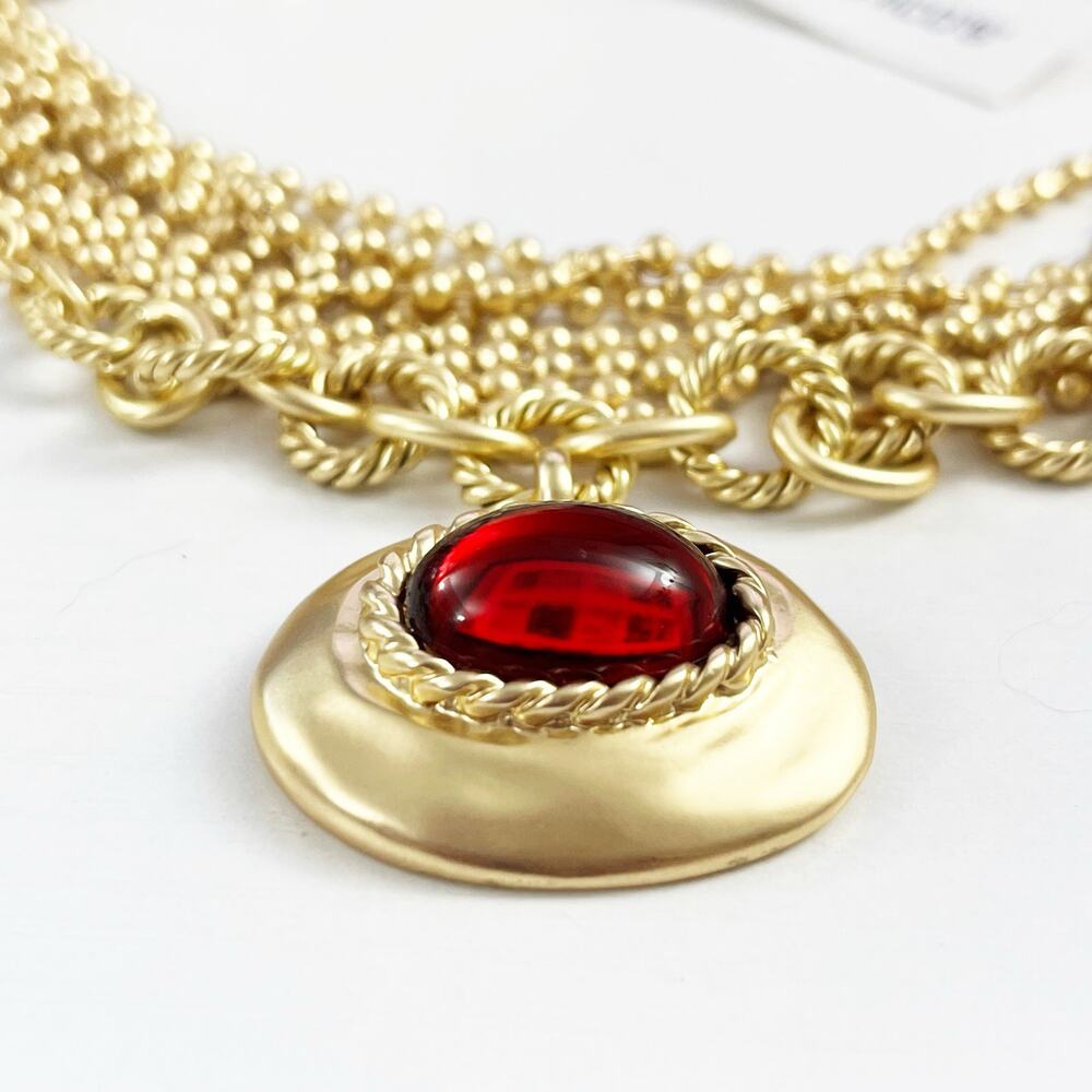 NEW Chico's Art Deco Red Gem Pendant Necklace - Picture 6 of 11